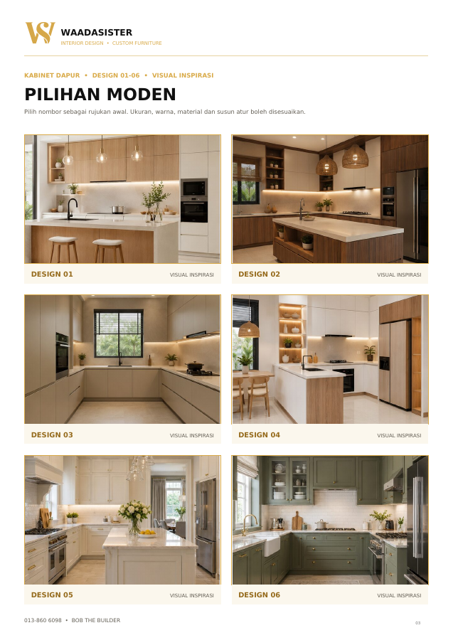 Pratonton halaman katalog kabinet dapur, design 01 hingga 06